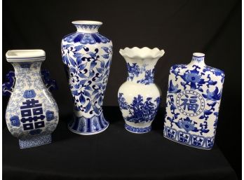 Group Of Beautiful Asian Style Blue & White Porcelain - Fantastic  Condition - GREAT Decorator Pieces