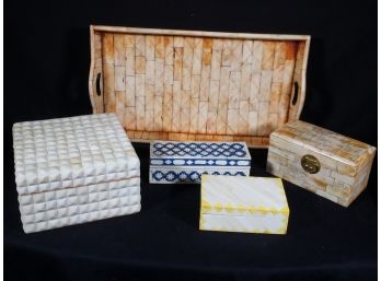 Fabulous Collection Of Bone / Horn Boxes & Tray -  All COMPLETELY Handmade - India / Morocco - GREAT LOT !