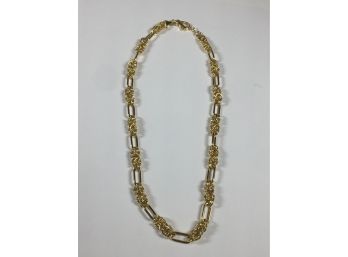 Fantastic Sterling Silver / 925 Necklace With 18kt Overlay - Elongated Byzantine Style - Made In Italy