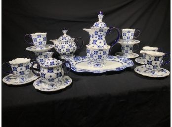 Fabulous Blue & White Porcelain OVERSIZED 17 Piece Tea / Coffee Set From Bombay Co - INCREDIBLE SET