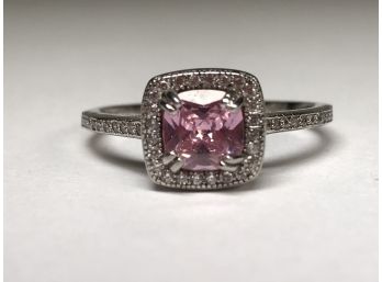 Very Sweet Sterling Silver / 925 Ring With Square Pink Tourmaline - Simple But Elegant - VERY Pretty