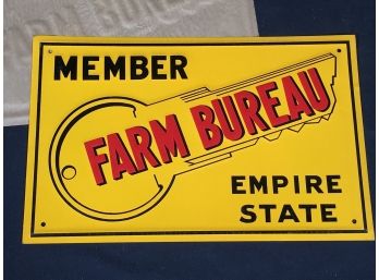 Vintage NOT REPRODUCTION - Member Empire State FARM BUREAU Tin Sign NEVER USED  - Great Piece
