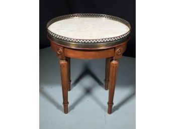 Lovely Diminutive French Style Bouillotte Style Table Fluted Legs - Marble Top With Brass Gallery - Very Nice