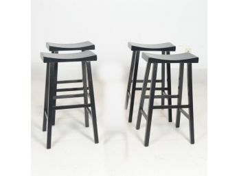 Set Of Four (4) Pottery Barn Black Tibetan Stools - All In Good  Condition - Very Solid - Great Stools