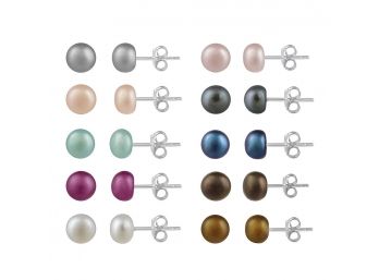 Set Of Ten (10) FANTASTIC Colored Freshwater Pearl Earring In Sterling Silver / 925 - 5mm FANTASTIC !