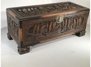 Fabulous ALL HAND CARVED Antique Chinese Trunk - Carved Camphor Wood - Really Incredible Piece - Work Of Art