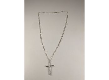 Beautiful Sterling Silver / 925 Cross On Sterling Silver / 925 Figaro Chain - Very Nice Piece