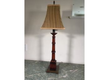 Handsome Brass & Solid Mahogany Faux Bamboo Table Lamp - Rather Large Scale- With Shade - VERY NICE