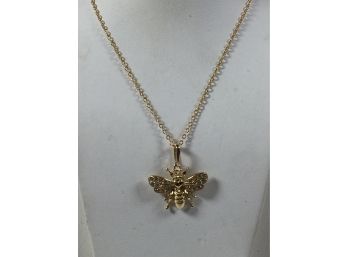 Beautiful Sterling Silver / 925 Necklace With 14k Overlay With Figural Bee Pendant  - Very Pretty