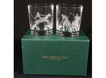 POLO / RALPH LAUREN - Fabulous Pair Of Etched Rocks Glasses From Famed POLO BAR In NYC  - Incredible - RARE !