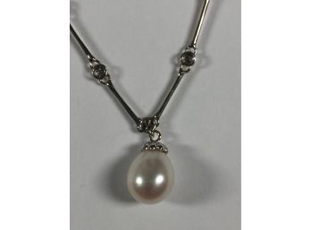Incredible 14k White Gold & Diamond 18' Necklace With Pearl Pendant FANTASTIC PIECE - ALL 14K GOLD