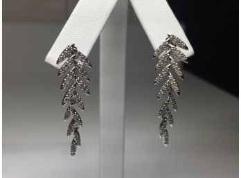 Beautiful Sterling Silver / 925 Earrings - Very Unusual Design With White Sapphires - VERY Pretty
