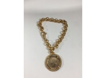Great Looking Bracelet - 20 Lire Gold Italian Coin - Costume Jewelry - NOT Actual Gold Coin