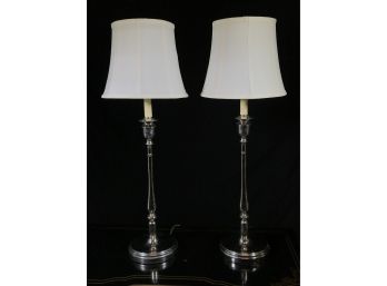 Incredible Pair Of POLO / RALPH LAUREN Chrome Table Lamps - Model Name DARIEN - Retail Price $1,125 Each