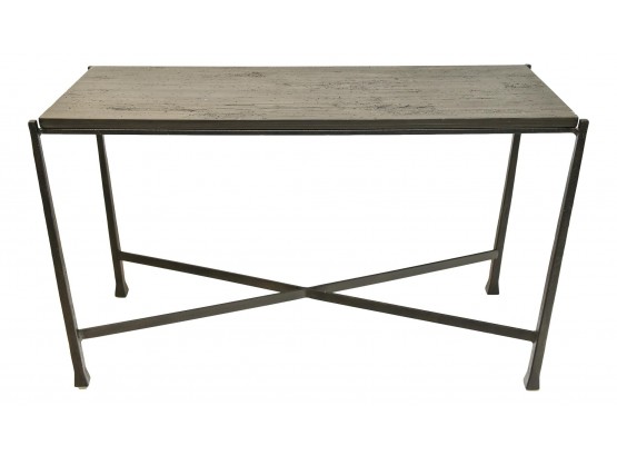 A24 Wrought Iron Console Table With Distressed Wooden Top