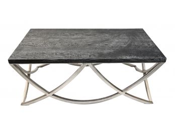 B14 Contemporary Wood Top Cocktail Table With Chrome Legs