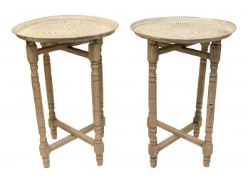 B6 Pair Of Round Accent Tables With Metal Tray Top