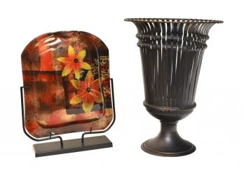 B49 Crate And Barrel Urn Vase And A Floral Japanese Design Centerpiece