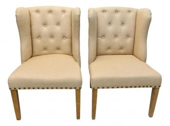 B22 Pair Of Tufted Back Upholstered Wing Chairs With Nailhead Trim