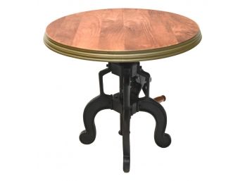 B15 Industrial Style End Table With Adjustable Height Crank And Wood Top
