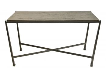 A24 Wrought Iron Console Table With Distressed Wooden Top