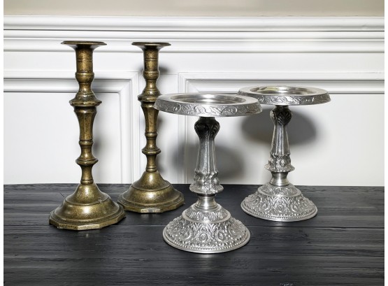 Brass And Polished Alloy Candlesticks