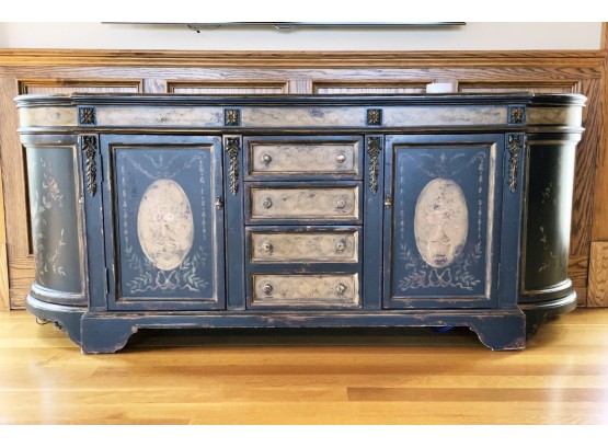 A Hand Painted Wood Bow Front Credenza