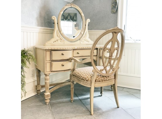 A Painted Wood Vanity And Side Chair By Laura Ashley