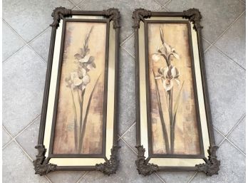 A Pair Of Vintage Paintings In Mirror And Wrought Iron Frames