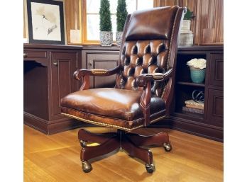 A Beautiful Leather And Mahogany Executive Chair