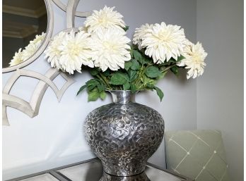 A Large Polished Alloy Vase With Faux Floral