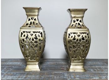 A Pair Of Vintage Brass Vases
