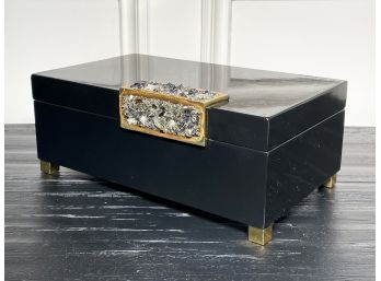 A Modern Lacquerware Jewelry Box With Brass And Stone Inlay