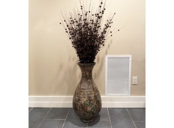 A Large Ceramic Vase And Faux Floral