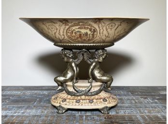 A Beautiful Brass And Ceramic Footed Compote