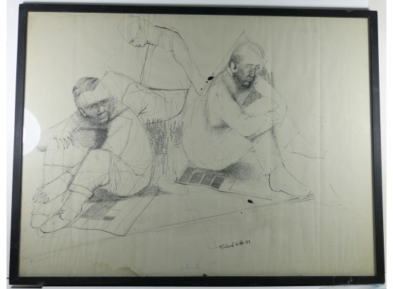 Richard Wilt - Sketch Three Men Sitting - Framed Art