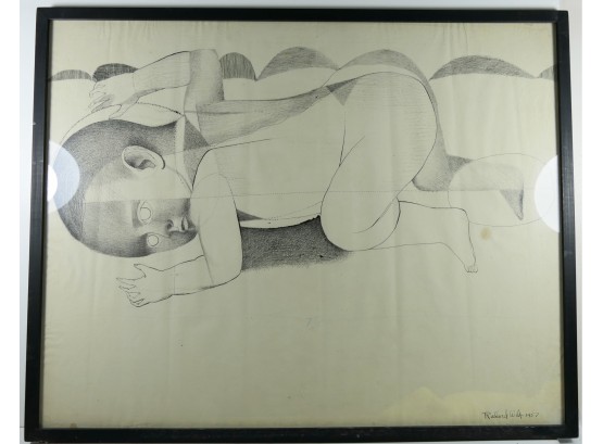 Richard Wilt - Pen And Ink Drawing - Child At Rest - 1957 Vintage Original Art - Framed