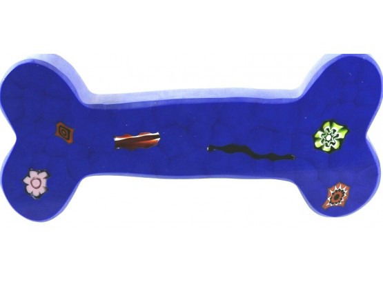 Murano Glass Paperweight - Dog Bone In Cobalt Blue Venetian Millefiori Glass - Looks NEW