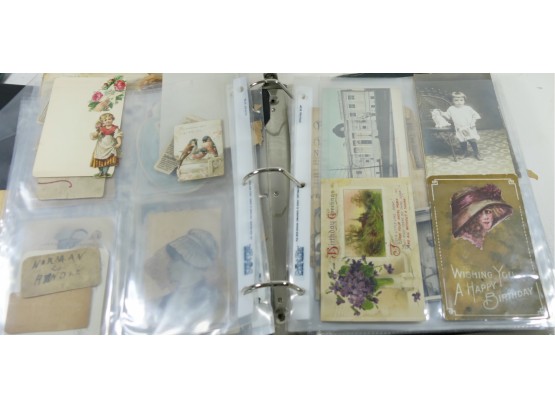 Ring Binder Of Ephemera (200 Pieces) Cards, Trade Cards, Cut Outs, Victorian, Antique And Newer