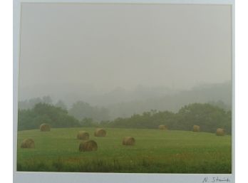 11' X 14' Matted & Signed Photograph (Nancy Stanich) - Hay Bales In The Fog