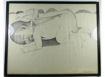 Richard Wilt - Pen And Ink Drawing - Child At Rest - 1957 Vintage Original Art - Framed