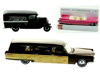 Busch HO 1:87 Lot Of 3 Woody &Pink Convertible Cadillac, Ford New In Box Model Railroad Pieces