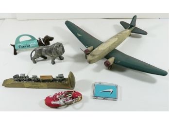Mostly Vintage Lot Of Collectible Smalls - Wooden Plane, Newport Lighter And Shoe, Lion, Spike, & More