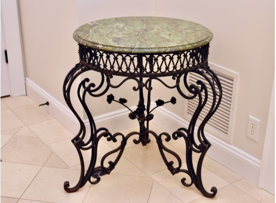 Green Marble And Wrought Iron Round End Table