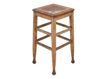 Wood And Cane Top Stool