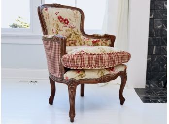 HORCHOW Bergere Arm Chair With Silk Fabric And Nailhead Trim
