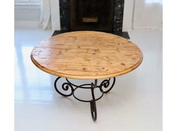 Heavy Wrought Iron And Natural Wood Dining Table
