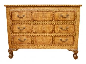 Chest With Nail Head Trim And Crocodile Embossed Finish