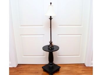 Painted Black Wood Accent Table With Tall Metal Lamp