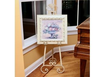 Professionally Framed Floral Print By C. Winterle Olson With Vintage Metal Easel